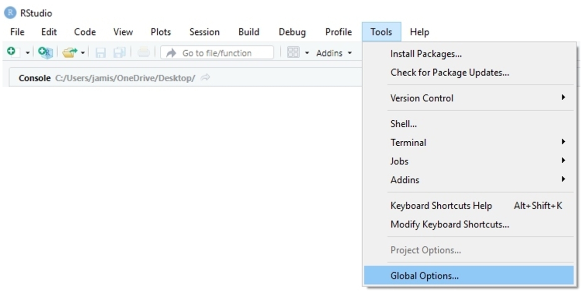 *Access "Global Options" in the "Tools" submenu.*